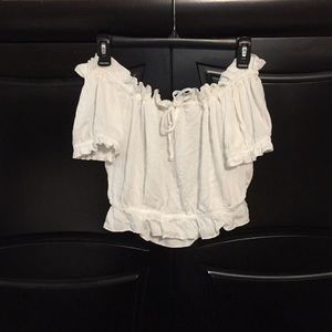 White off the shoulder Cinched waist crop top